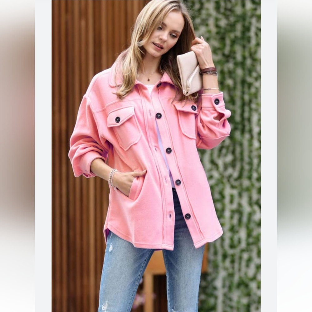 Zenana oversized fleece shacket dusty pink
